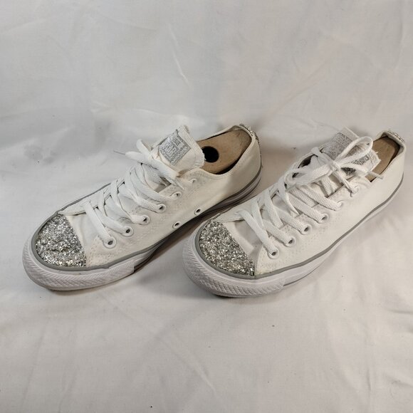 Converse Chuck Taylor All-Star Low Tops, White Glitter Toe - Picture 3 of 10